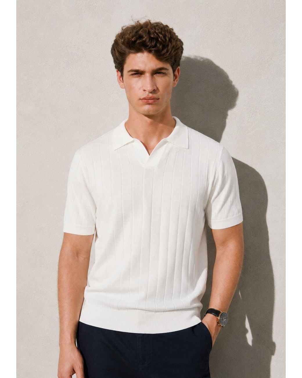 Vayla White Knitted Short Sleeve Polo Shirt for men