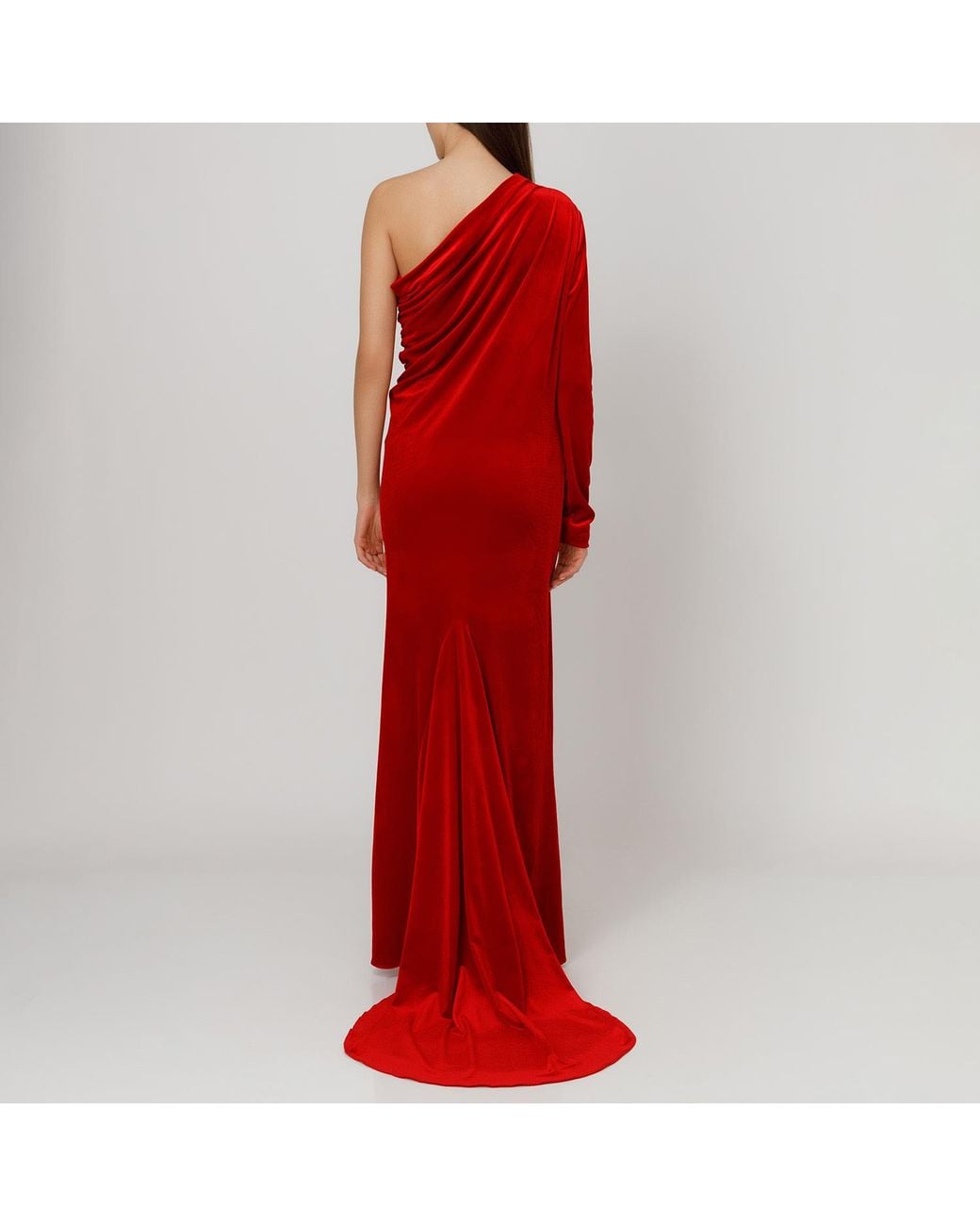LIA ARAM Red Asymmetric Gown With Train