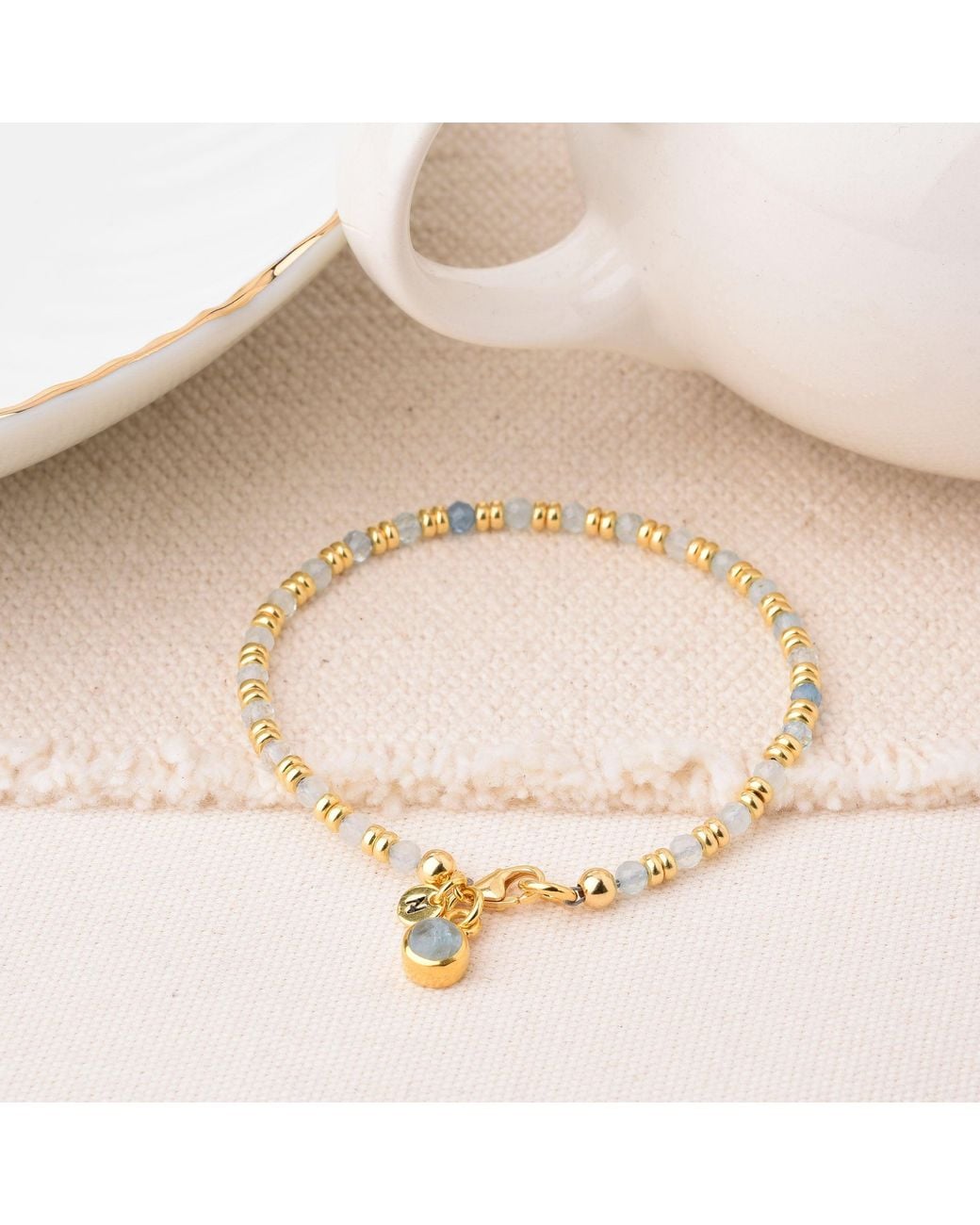 Nellou Jewellery Metallic Linear March Birthstone Bracelet Aquamarine Sterling