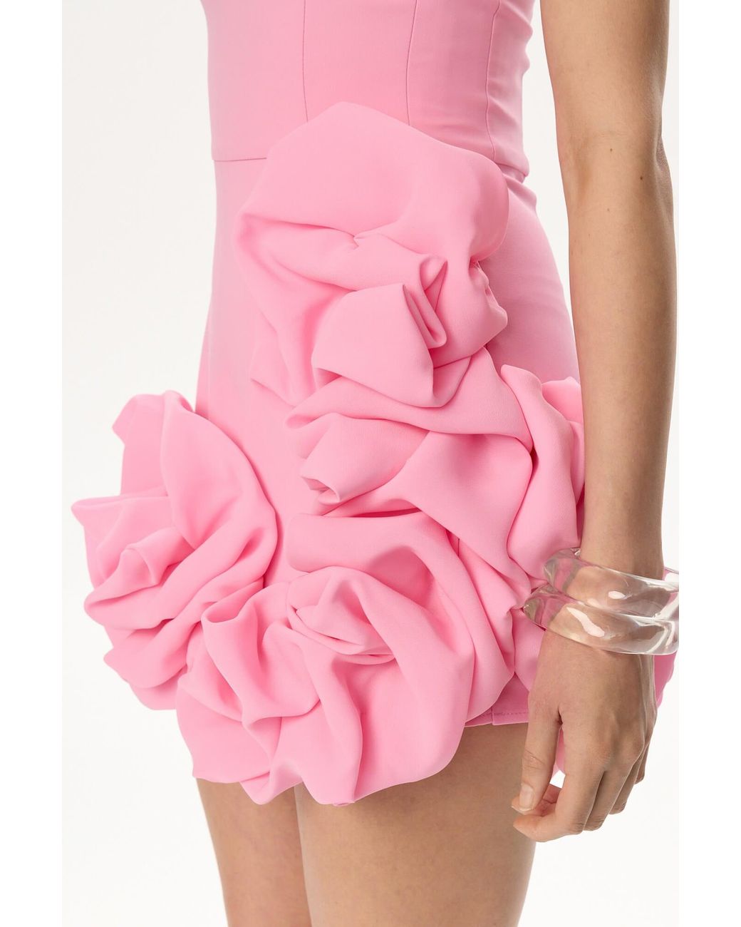 POST MERIDIEM Pink Flounced Bottom One Shoulder Bustier Dress