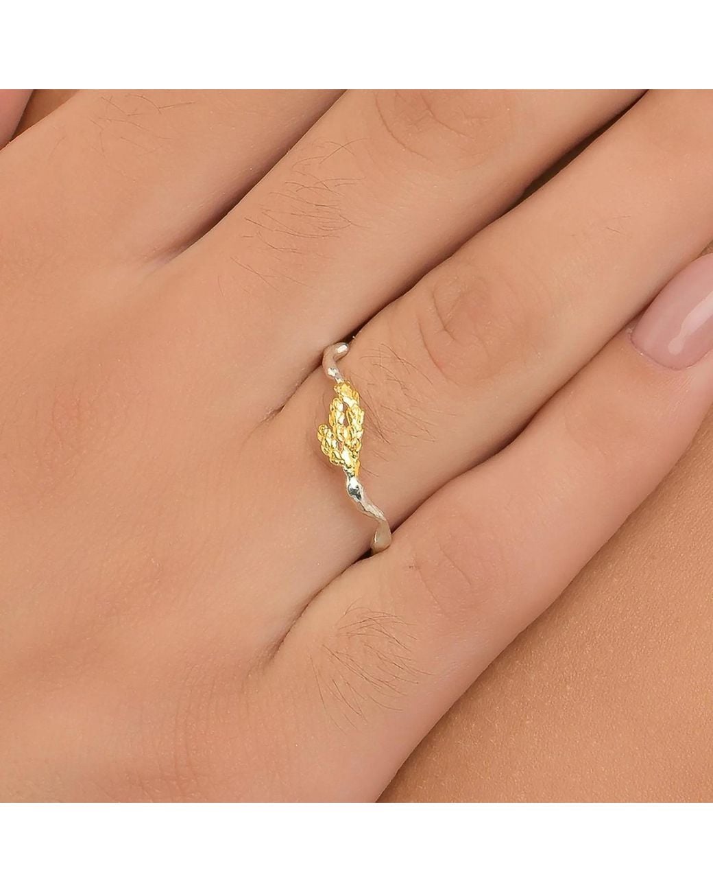 Mother Nature Jewelry Metallic Two-Tone Branch Ring, Handmade Minimalist Ring
