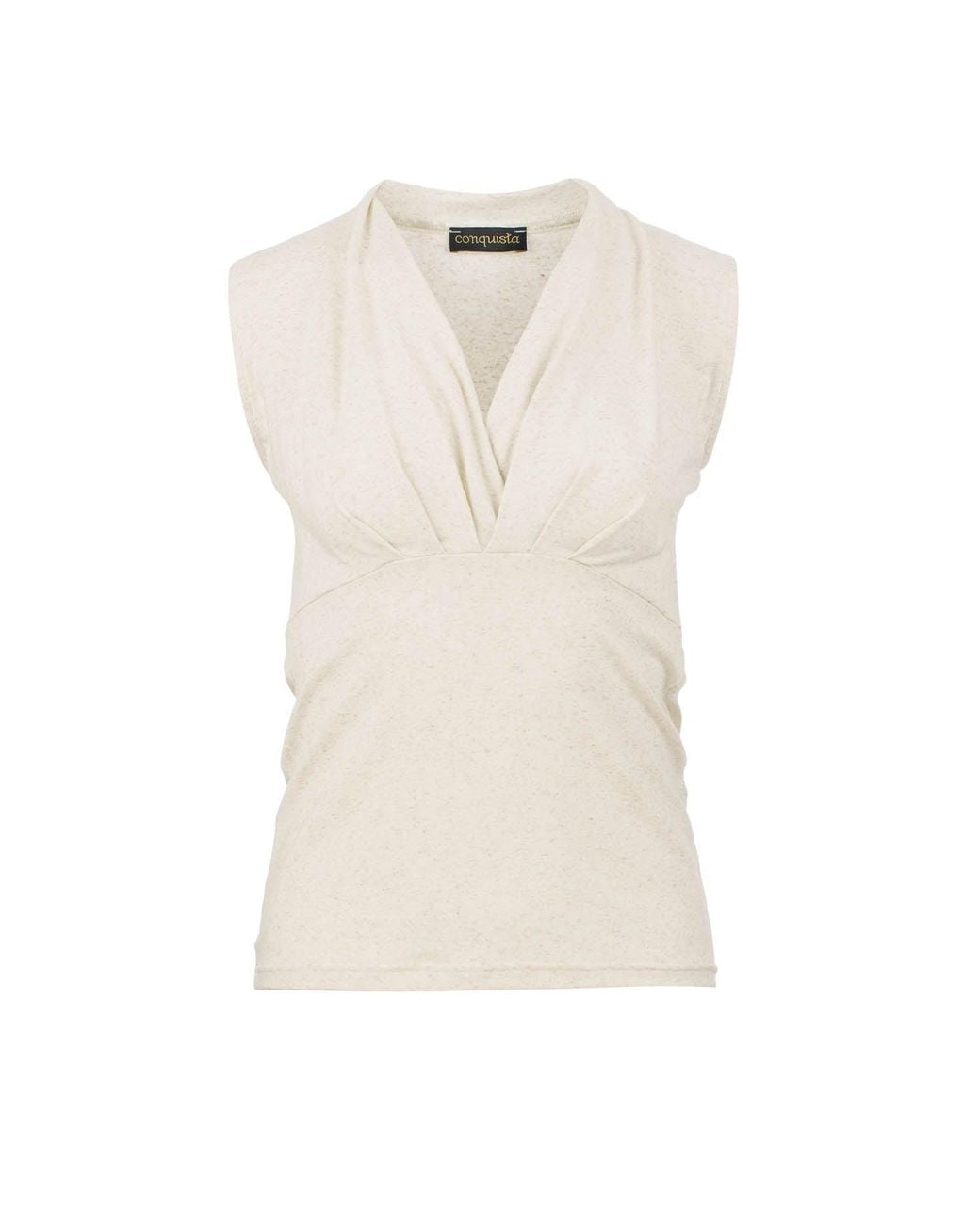 Conquista White Neutrals Chic Faux Wrap Sleeveless Top