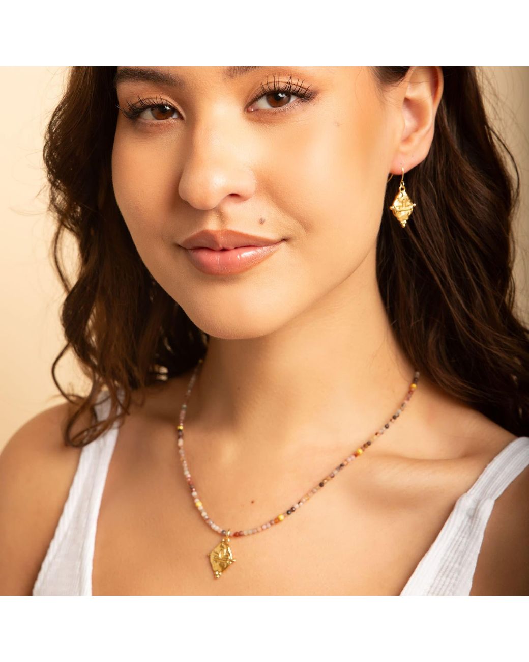 Seven Saints Metallic Libra Gemstone Choker Necklace, Multi-Colored Opal, Rhodium Plated