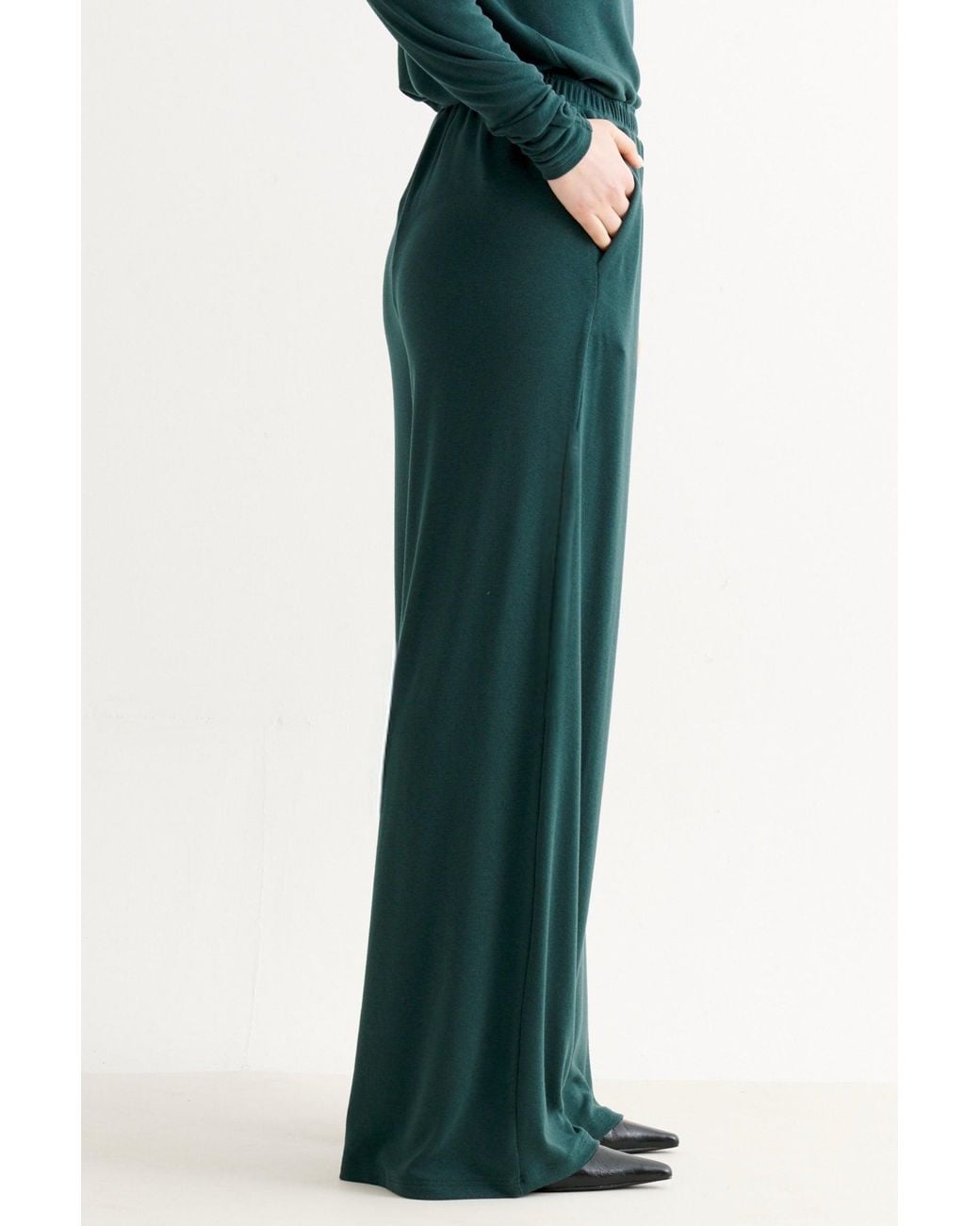 Louche Green Miller Wide Leg Jersey Trouser
