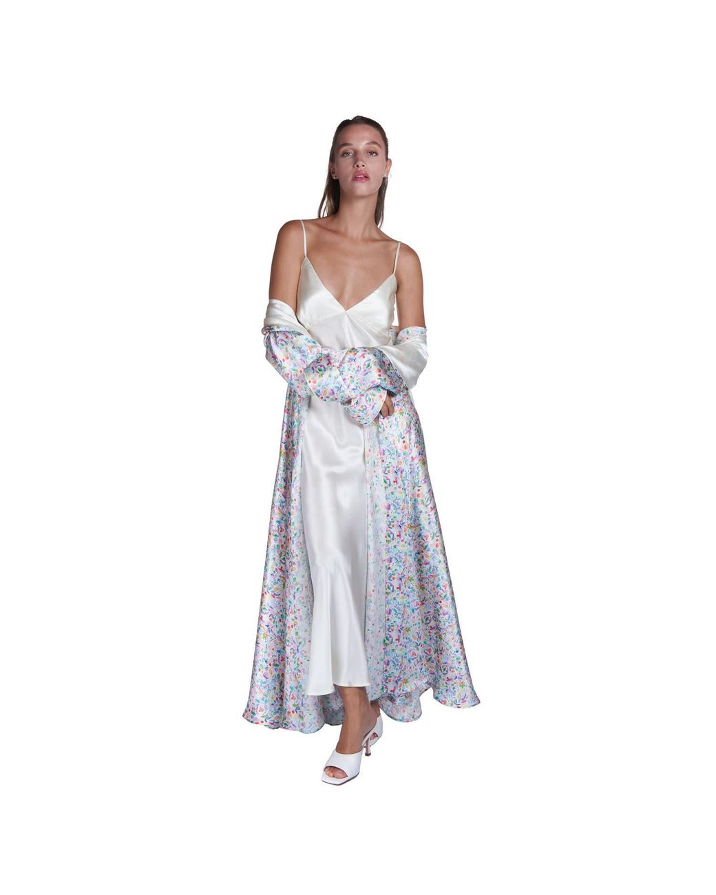 Sofia Tsereteli Blue Silk Robe With Watercolor Motif