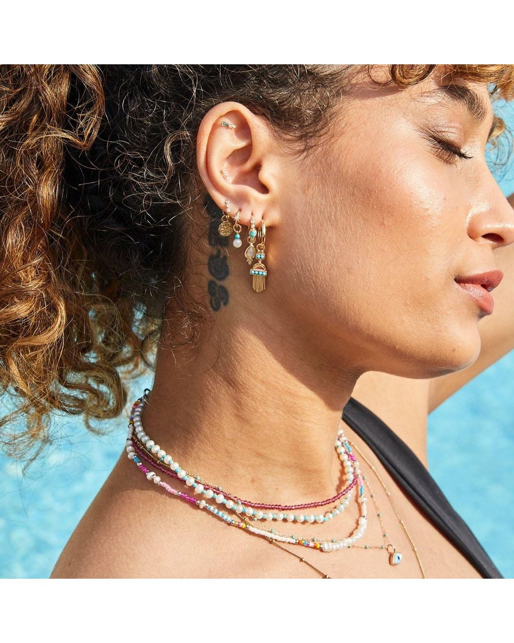 Zohreh Metallic Limited Edition Aztec Hoop Earrings 9K