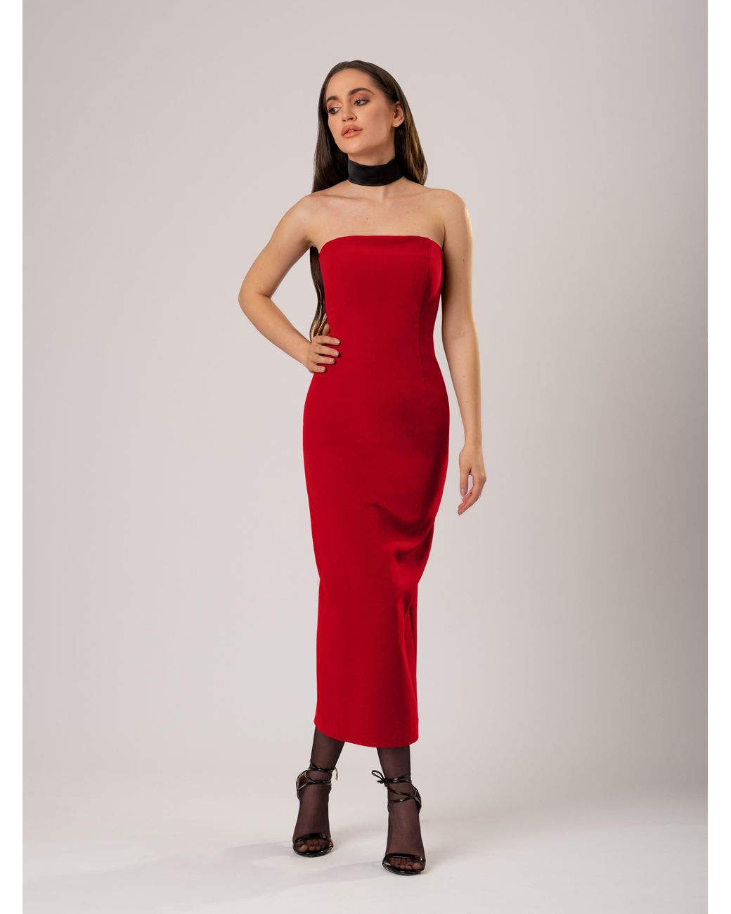 Tia Dorraine Red Kiss Me Fitted Bustier Midi Dress