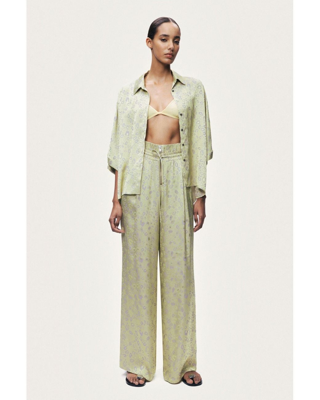 Nocturne Green Printed Wide-Leg Trousers