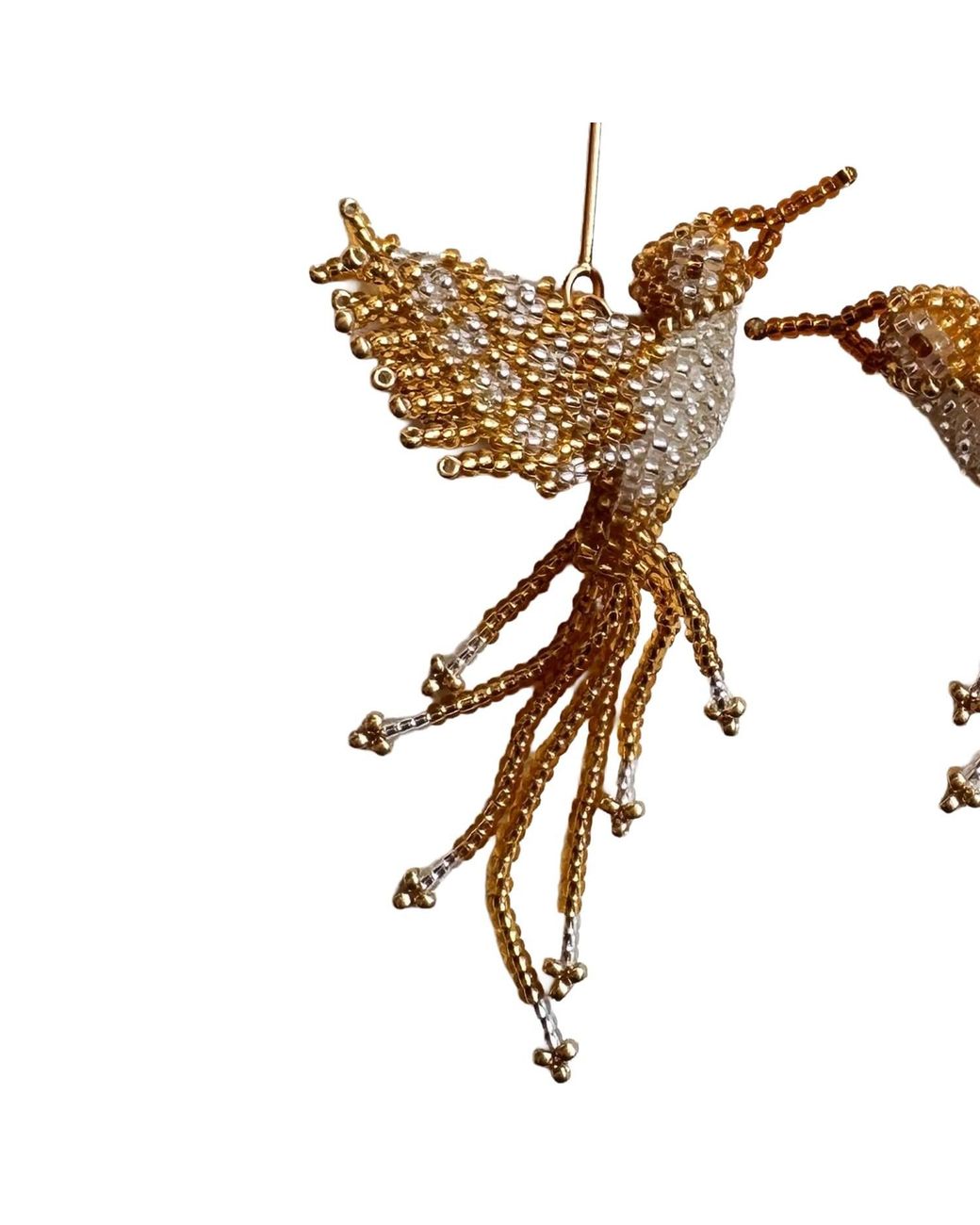Iliana Arrazola Metallic Hummingbird Dangle Earrings, Glass Beads, Beaded Jewelry