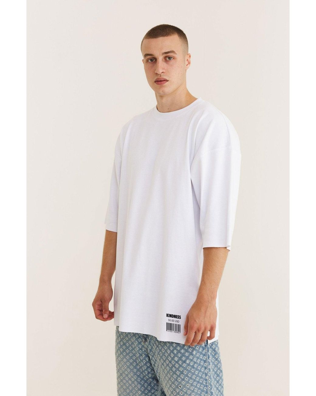 mysimplicated White Oversized T-Shirt With Kindness Tag Design for men