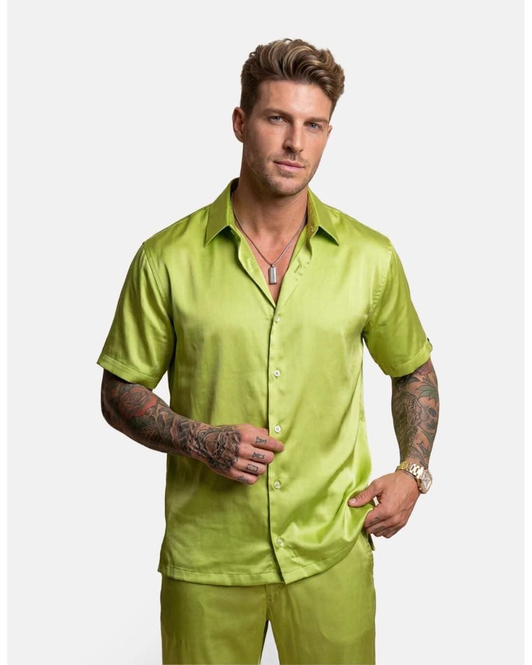 Hustle Green Acid Lemonade Satin-Shirt for men