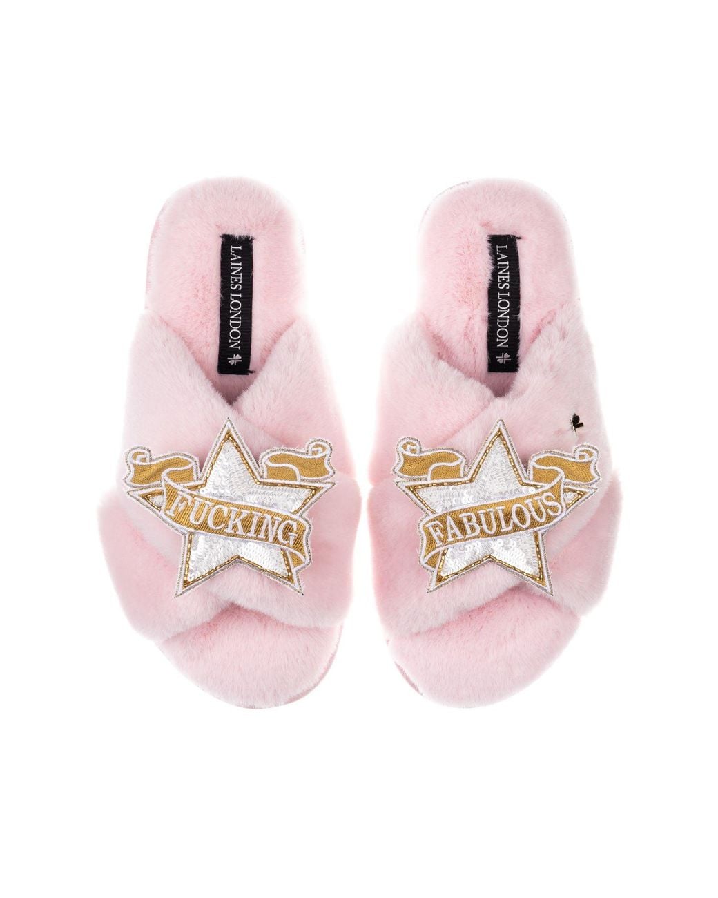 Laines London Pink Classic Laines Slippers With Fucking Fabulous Brooches