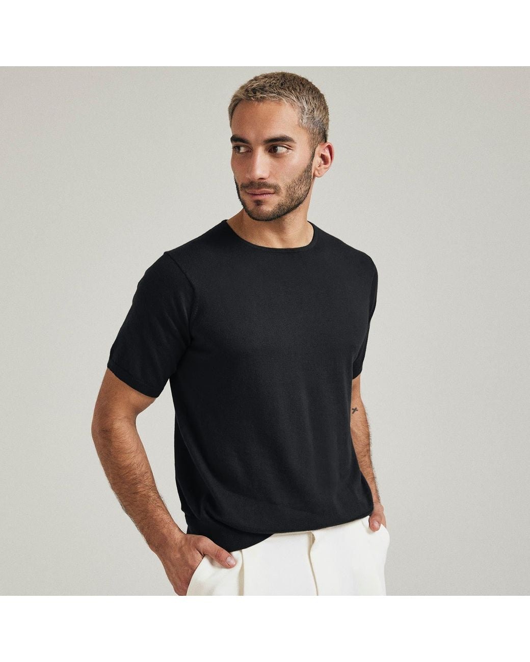 Salts Cashmere Black Short Sleeved Knitted Tee for men