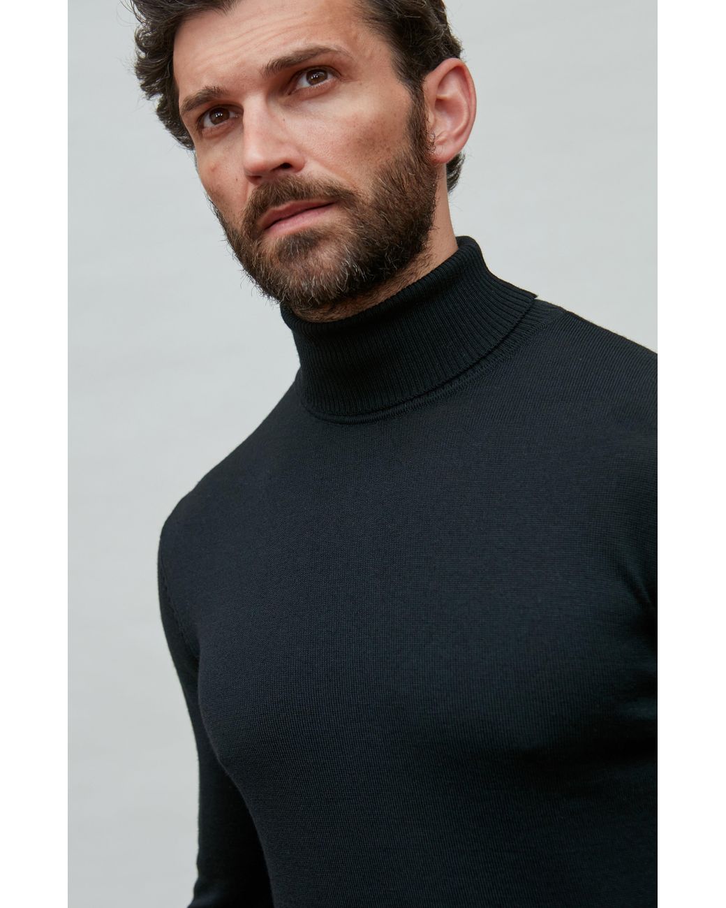 Paul James Knitwear Black Extra Fine Merino Wool Westonn Roll Neck Jumper for men