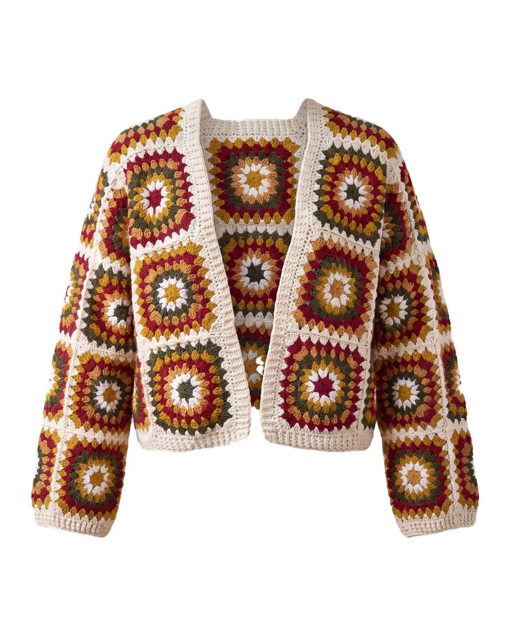 Ana Chic Brown Autumn Sunburst Handmade Crochet Cardigan