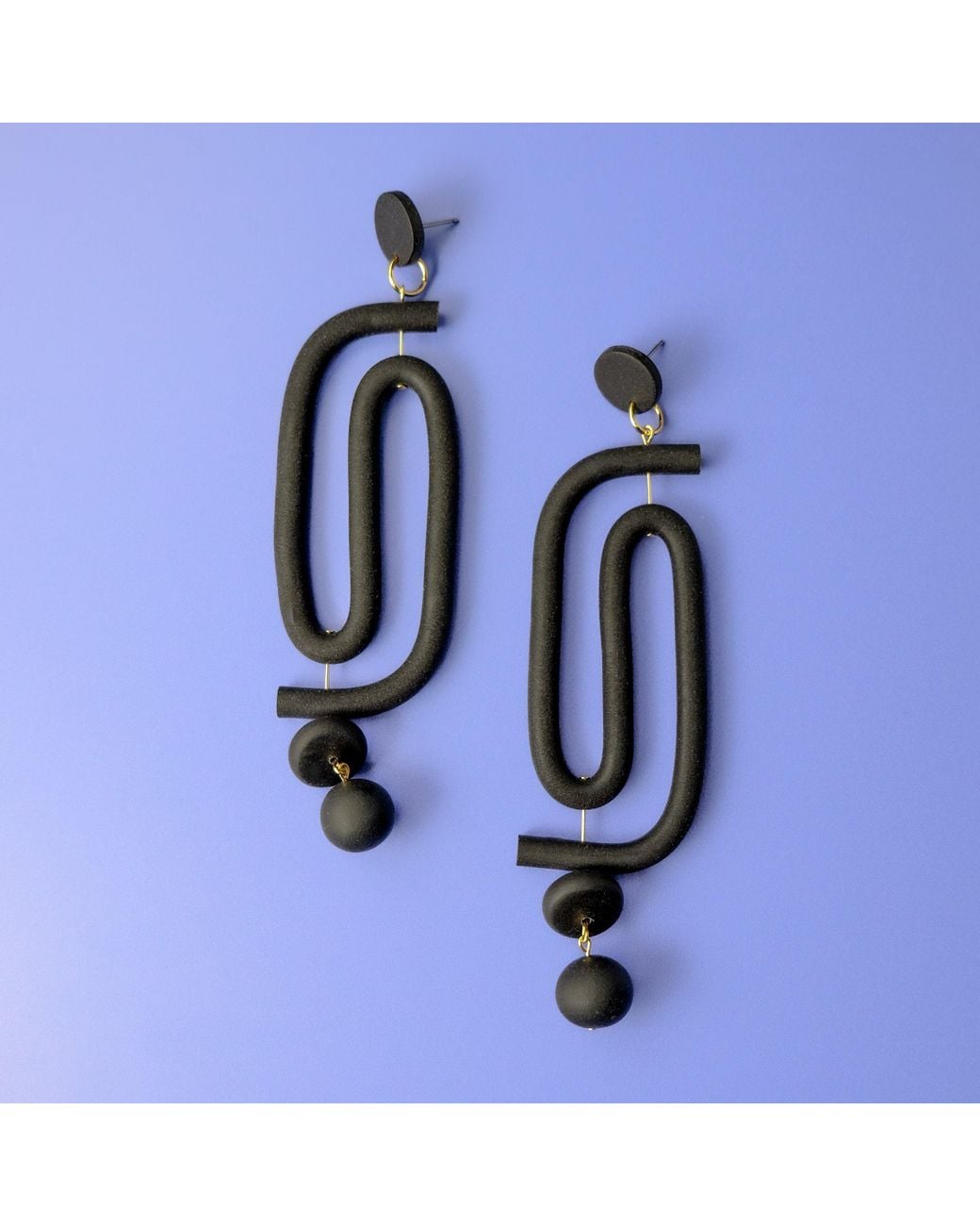 By Chavelli Black Labyrinth Dangly Statement Earrings