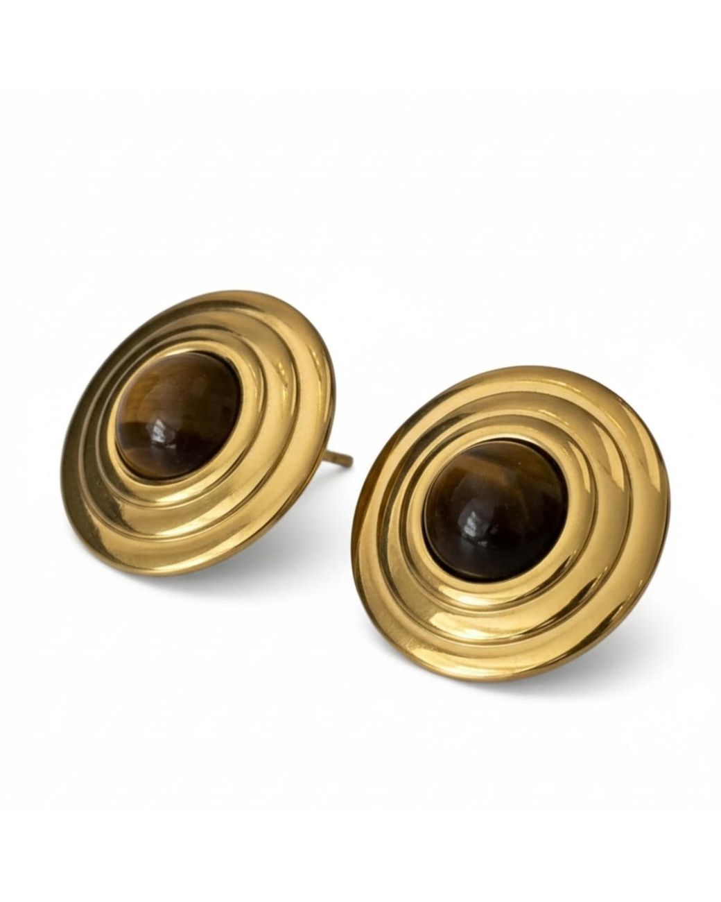 Latelita London Metallic Como Large Round Stud Earrings Tigers Eye
