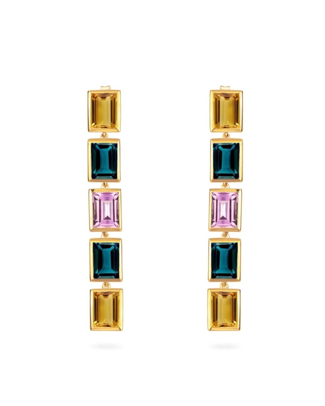 Augustine Jewels Metallic Citrine Topaz Amethyst Long Drop Earrings