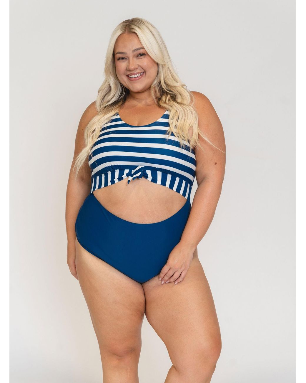 Lime Ricki Swimwear Blue Stripe Knotted One-Piece