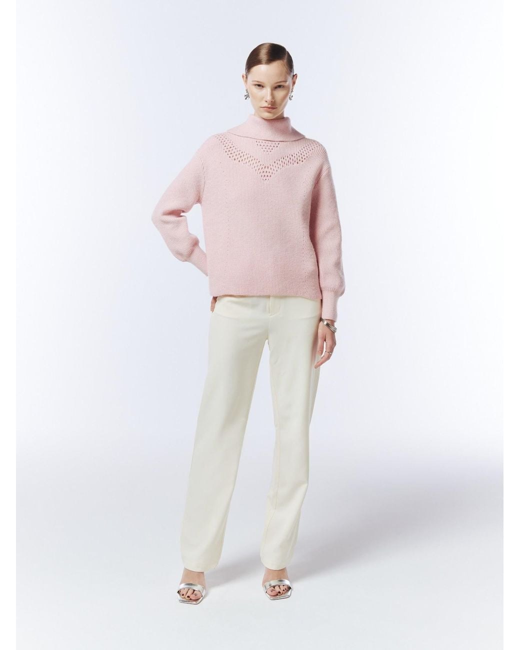Sour Figs Pink Pointelle-Detail Funnel-Neck Jumper