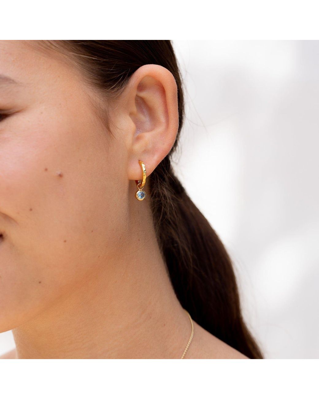 Dower & Hall Metallic Aquamarine Hammered Huggie Hoops