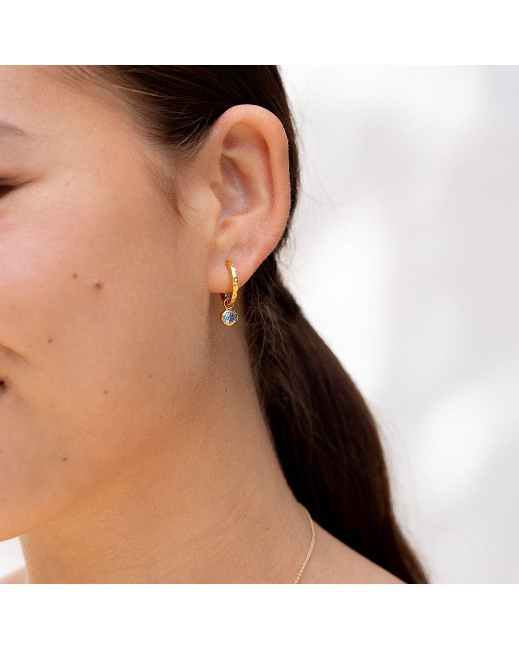 Dower & Hall White Aquamarine Hammered Huggie Hoops
