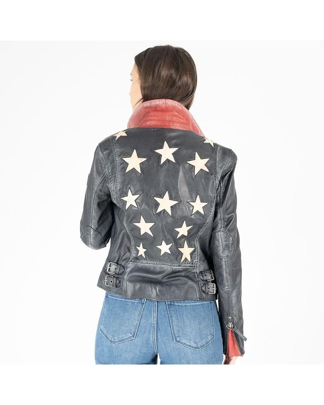 Mauritius Blue Star Lambskin Leather Jacket Christy