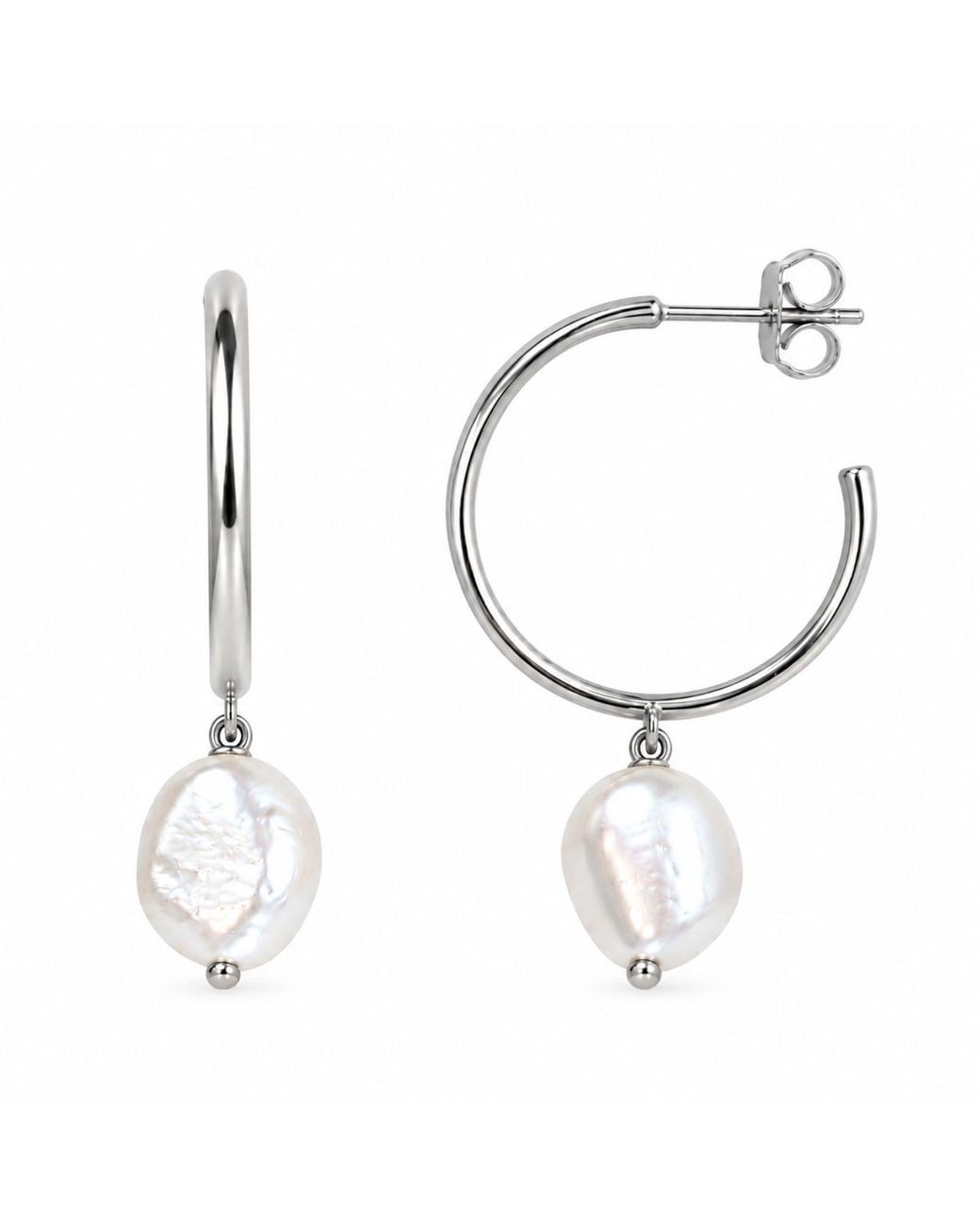 Cier Metallic Baroque Pearl Hoop Earrings