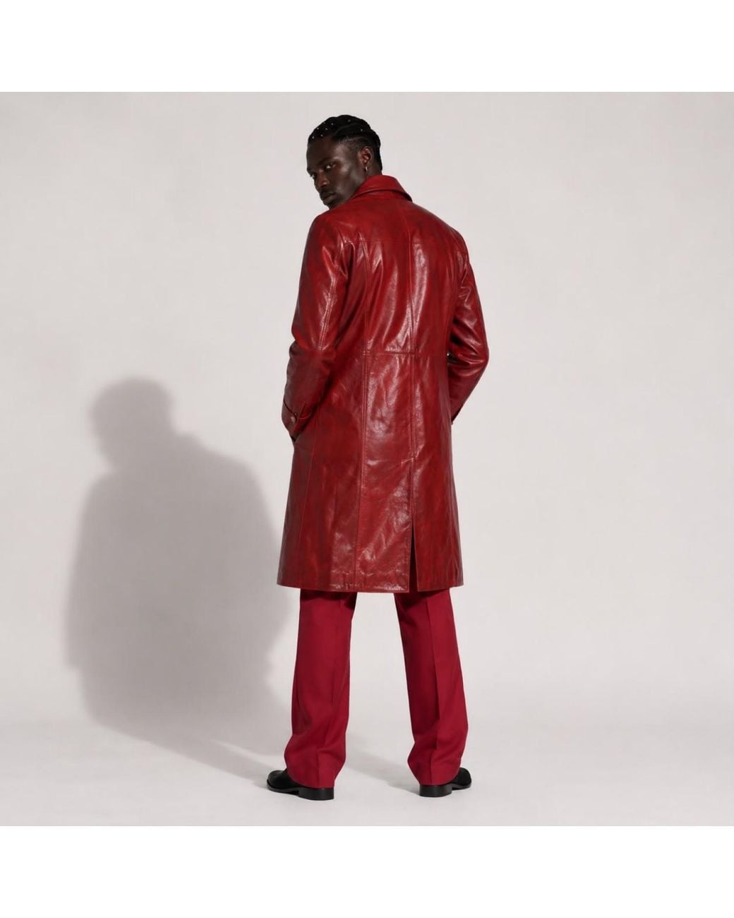 Zasta Studio Red The Planet Long Coat Leather Jacket for men