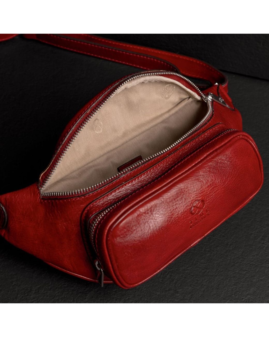 Time Resistance Red Leather Sling Bag Belly Bag for men