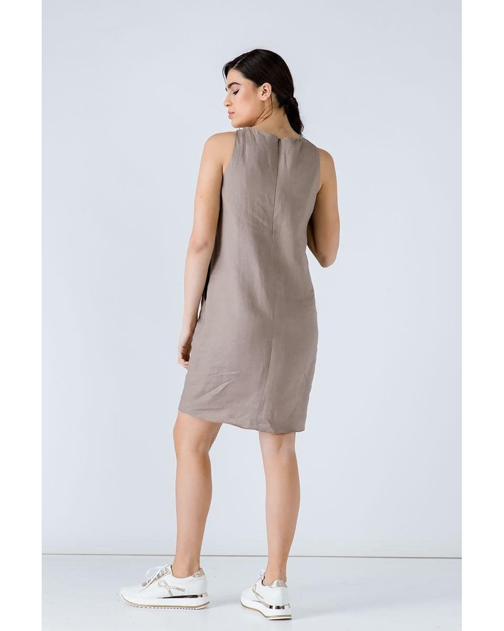 Conquista Natural Taupe Sleeveless Sack Dress