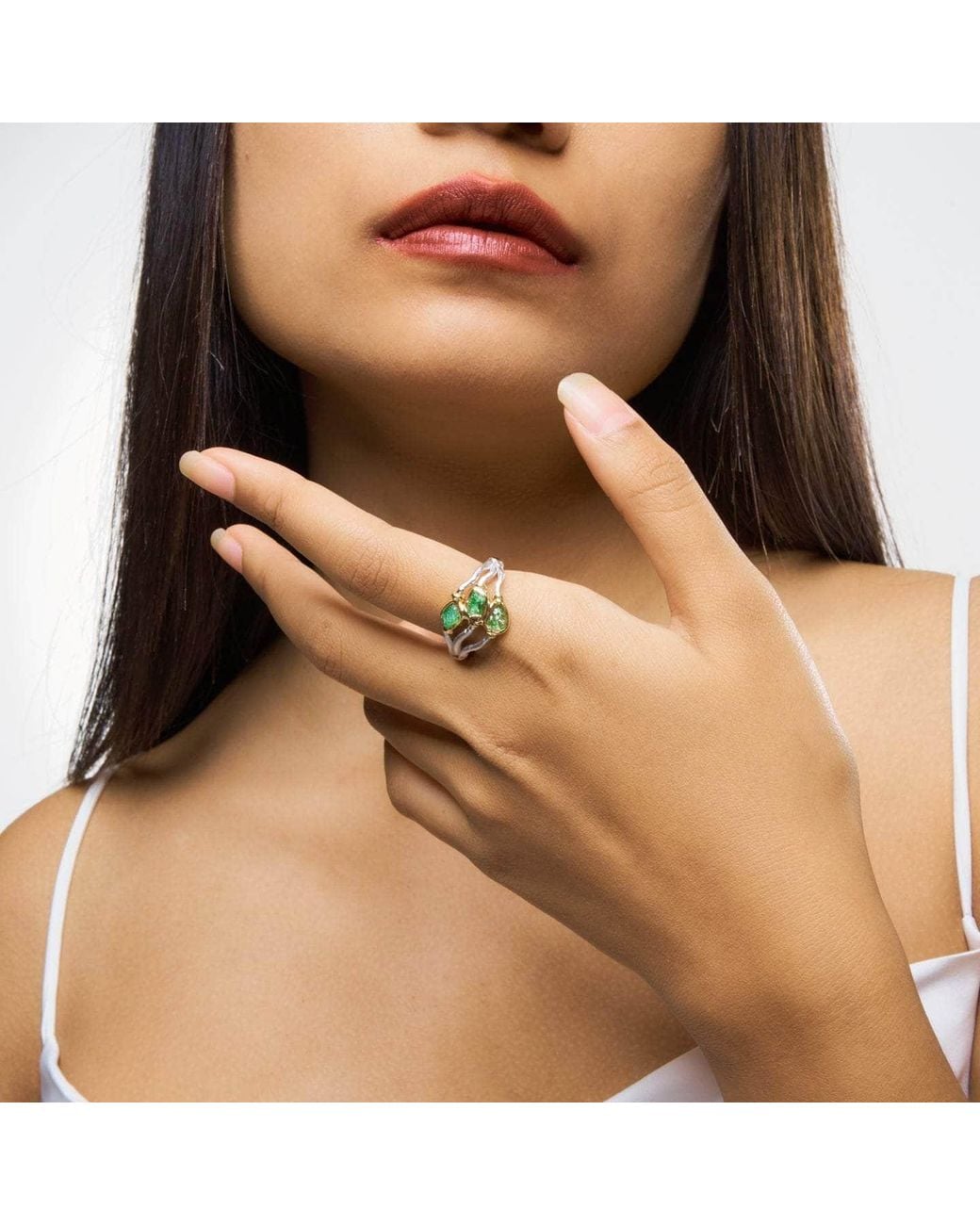 German Kabirski Green Vogg Handcrafted Ring With Raw Tsavorite And Spinel
