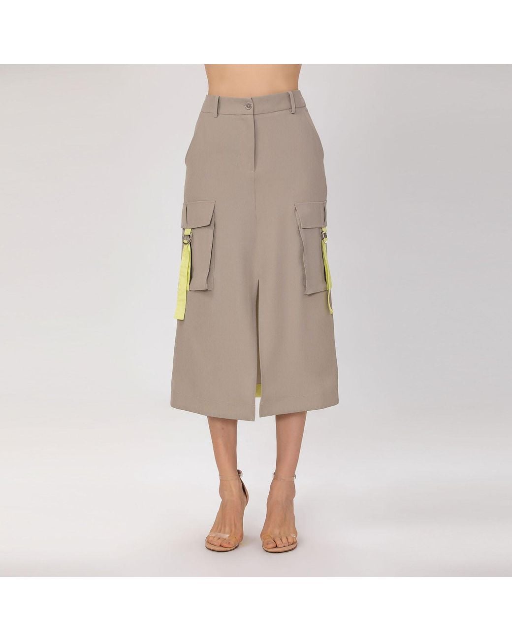 Smart and Joy Gray Midi Cargo Skirt With Flap Pockets