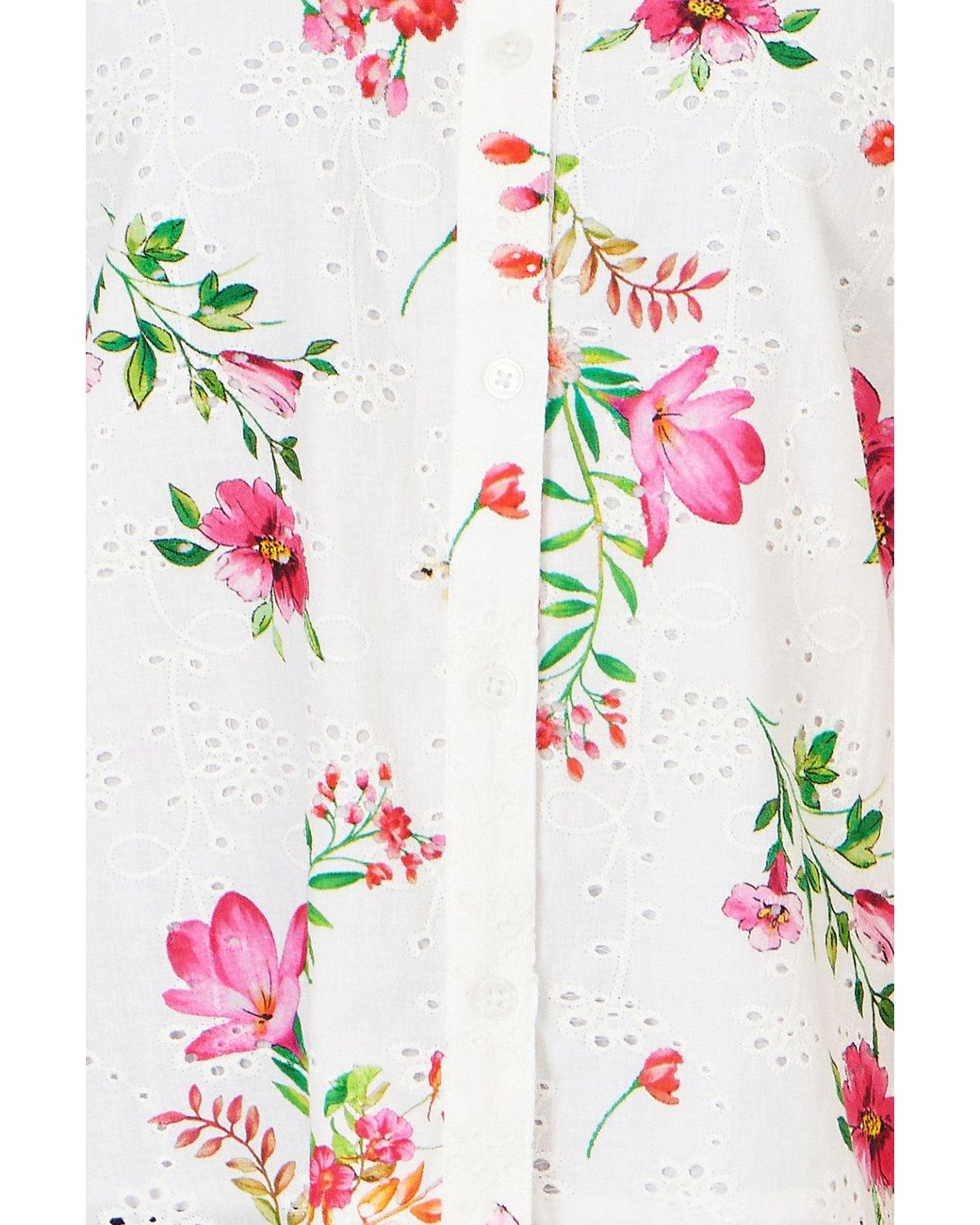 Yumi' White Cotton Broderie Anglaise Floral Shirt