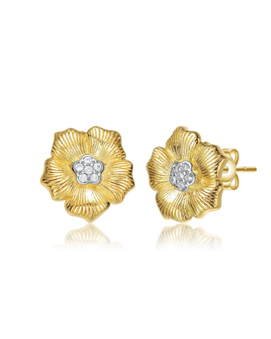 Genevive Jewelry Metallic Plated With Clear Cubic Zirconia Floral Stud Earrings