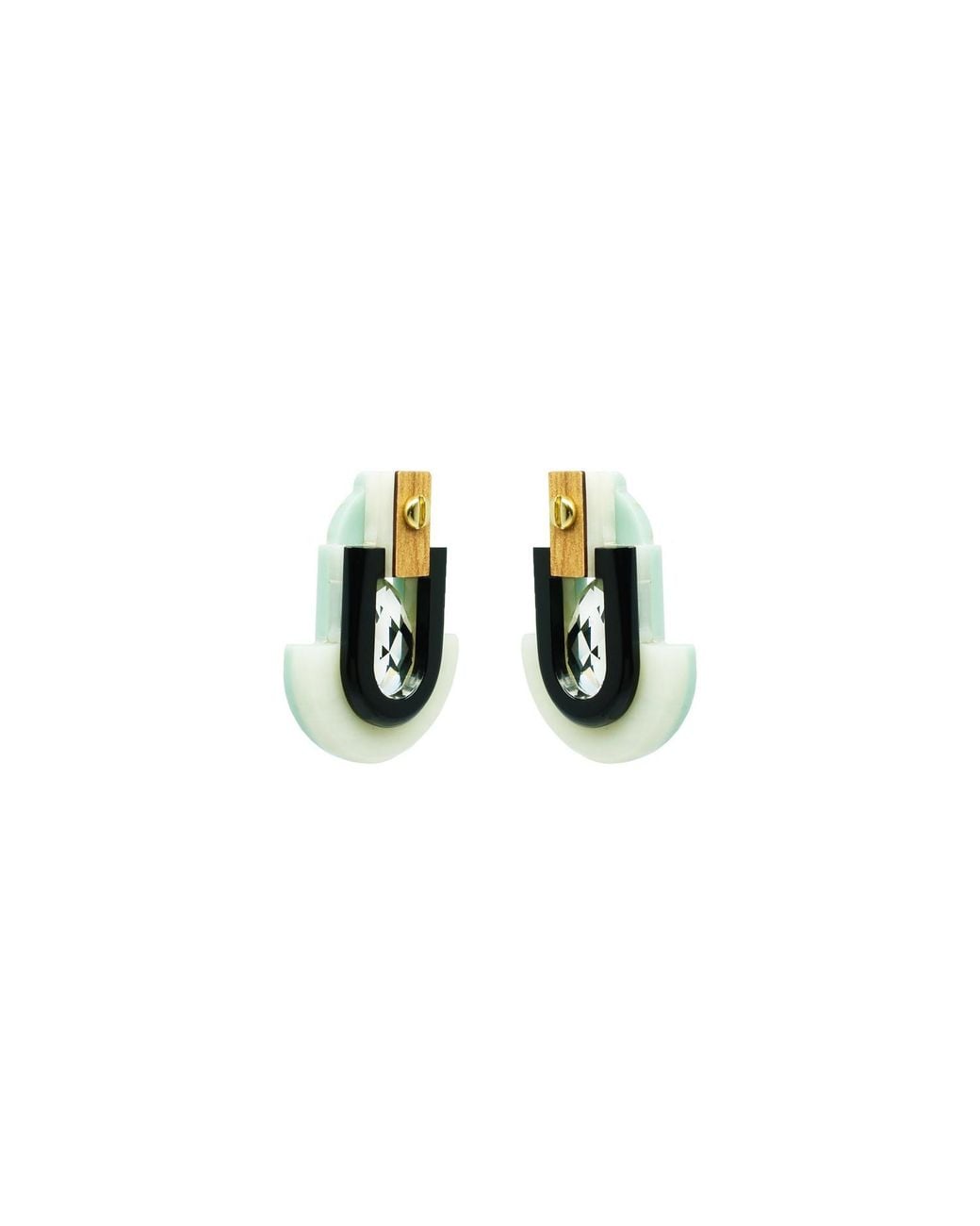Gissa Bicalho Black Handmade Acrylic Earring Deco S Stone Mirror Drop Cream