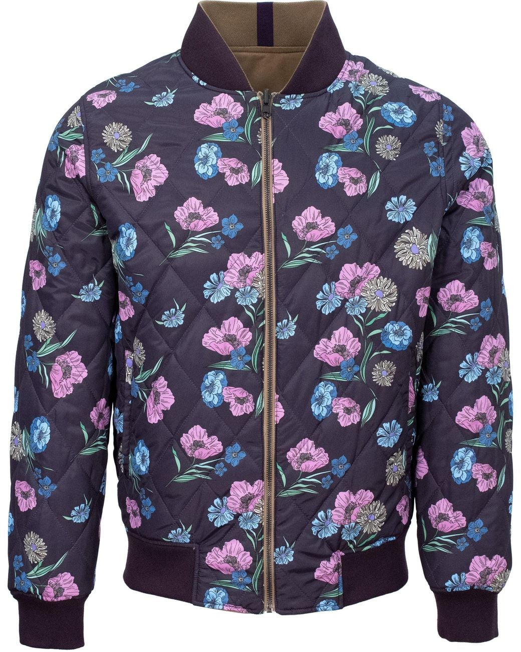 Lords of Harlech Blue Neutrals Ron Spaced Floral Reversible Bomber Jacket for men