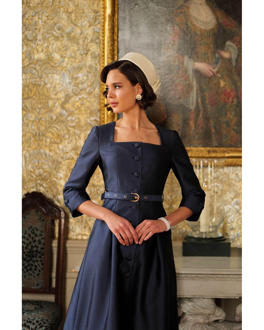 Santinni Blue 'Spencer' Silk & Wool Dress