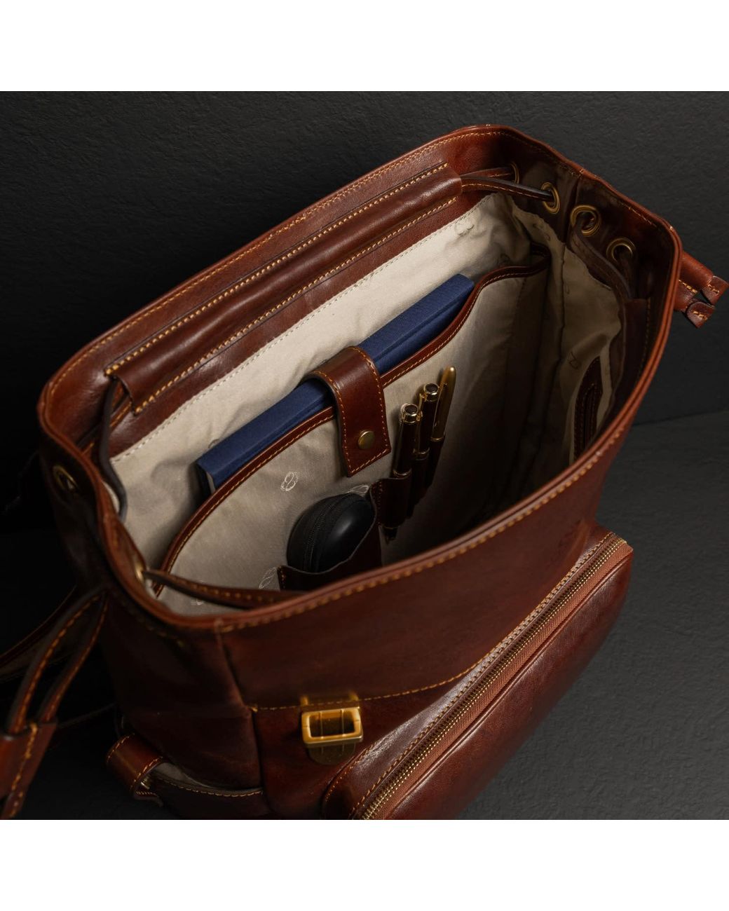 Time Resistance Brown Leather Backpack for men