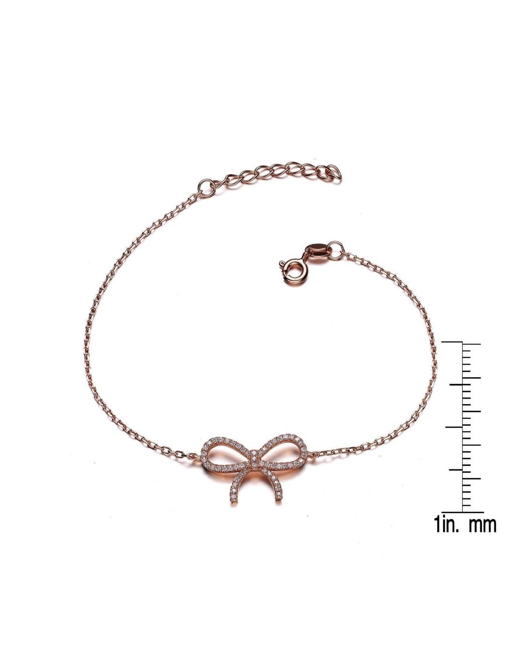 Genevive Jewelry Metallic Rose Sterling Rose Plated With Clear Cubic Zirconia Bracelet With Bow Design