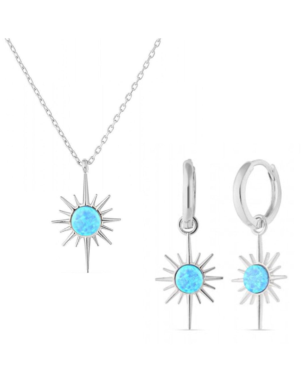 Spero London Blue Opal Northernstar Drop Hoop Earring & Necklace Set