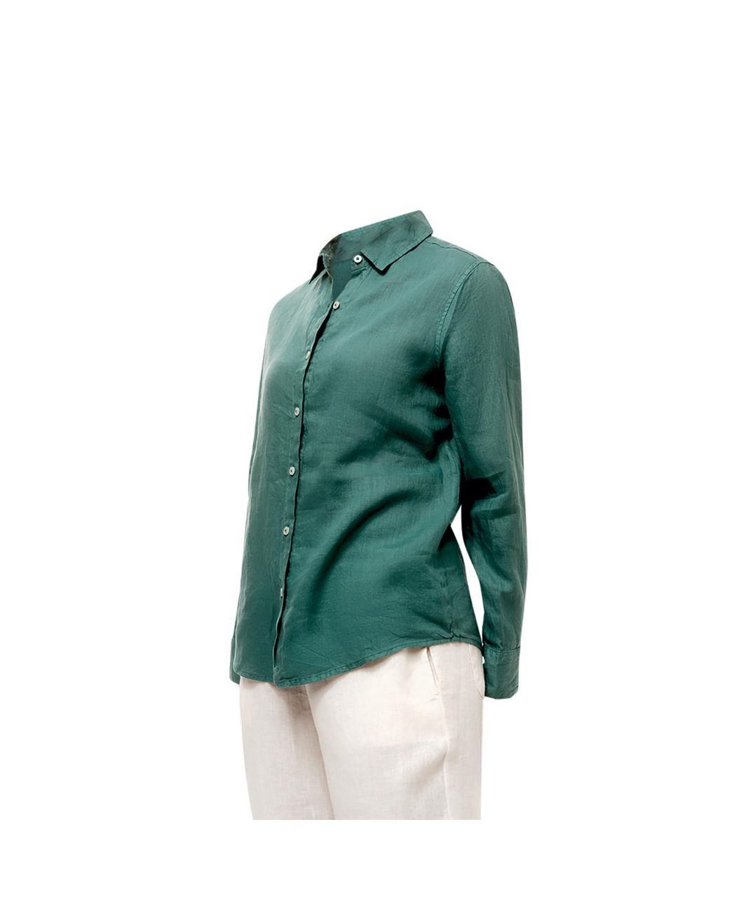 Haris Cotton Green Solid Linen Shirt With Long Sleeved Emerald