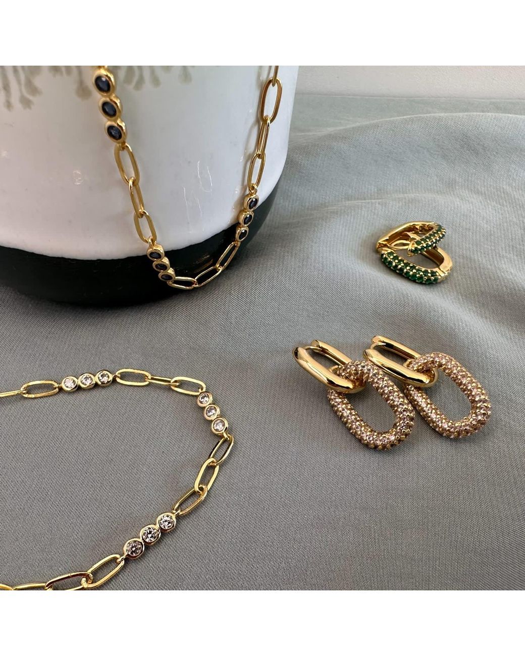 Clemence Wren Metallic Huggie Earrings With Blush Pave Gemstone Charm