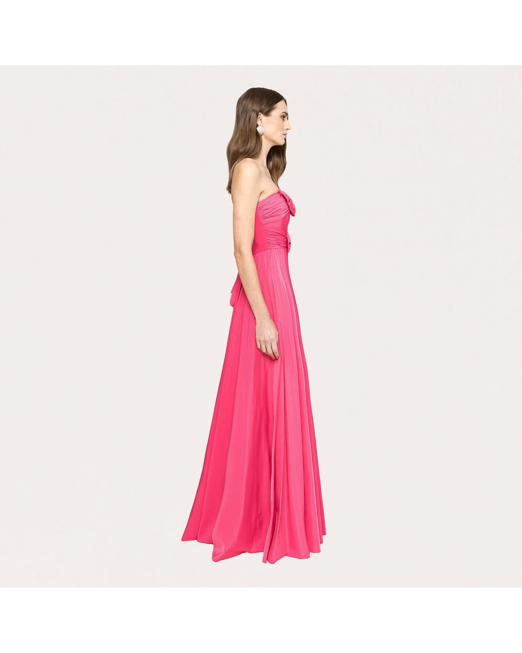 Nissa Pink Bow-Detail Taffeta Maxi Dress