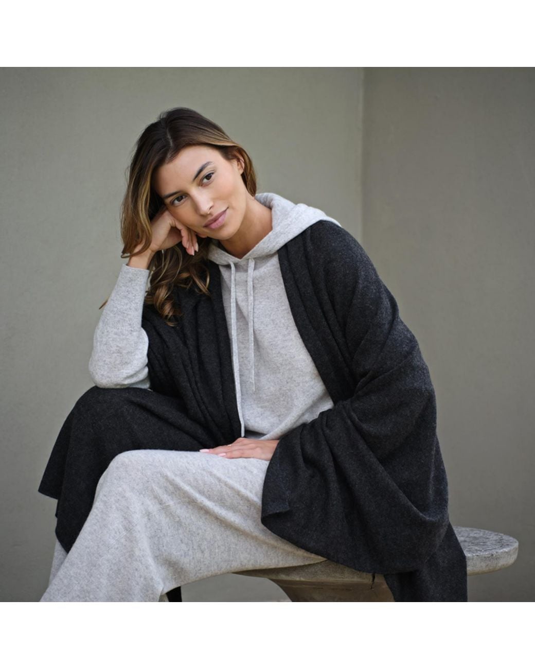 Cove Black Lola Charcoal Cashmere Travel Wrap