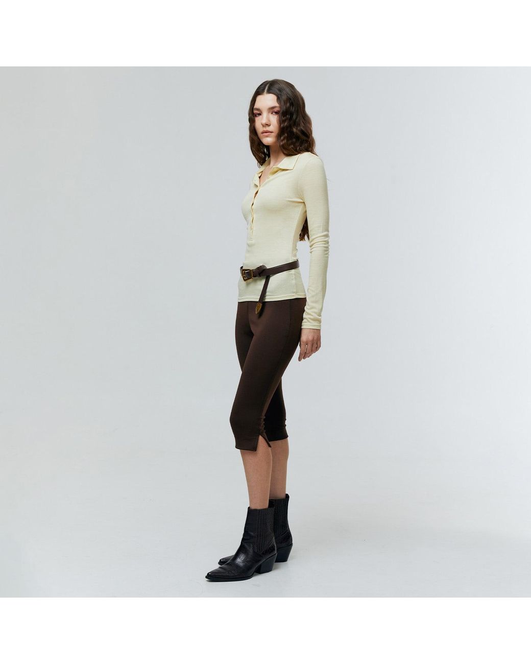Ats the Label Natural Neutrals Kian Soft Ivory Button Collar Top
