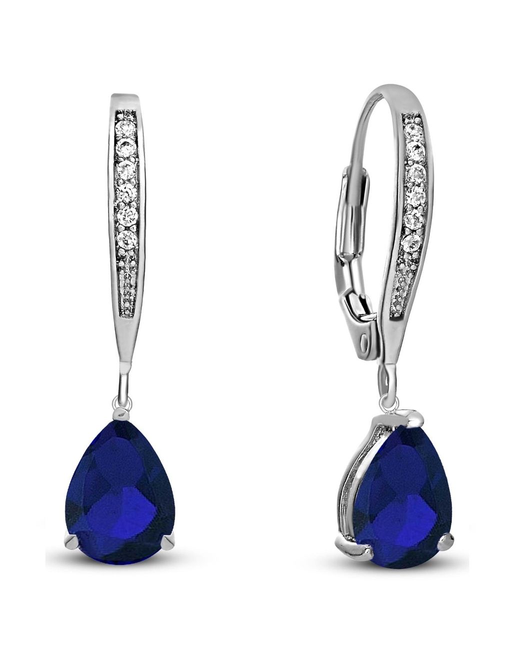 Genevive Jewelry Blue Genevive Sterling Plating With Pear-Shaped Cubic Zirconia Dangle Earrings