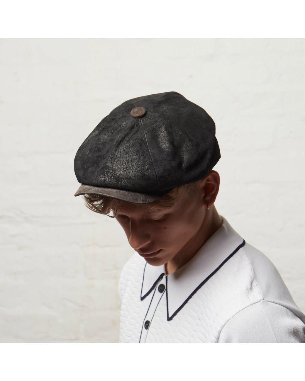 Dasmarca Hats Black Oliver Leather Bakerboy Newsboy Peaky Cap For for men