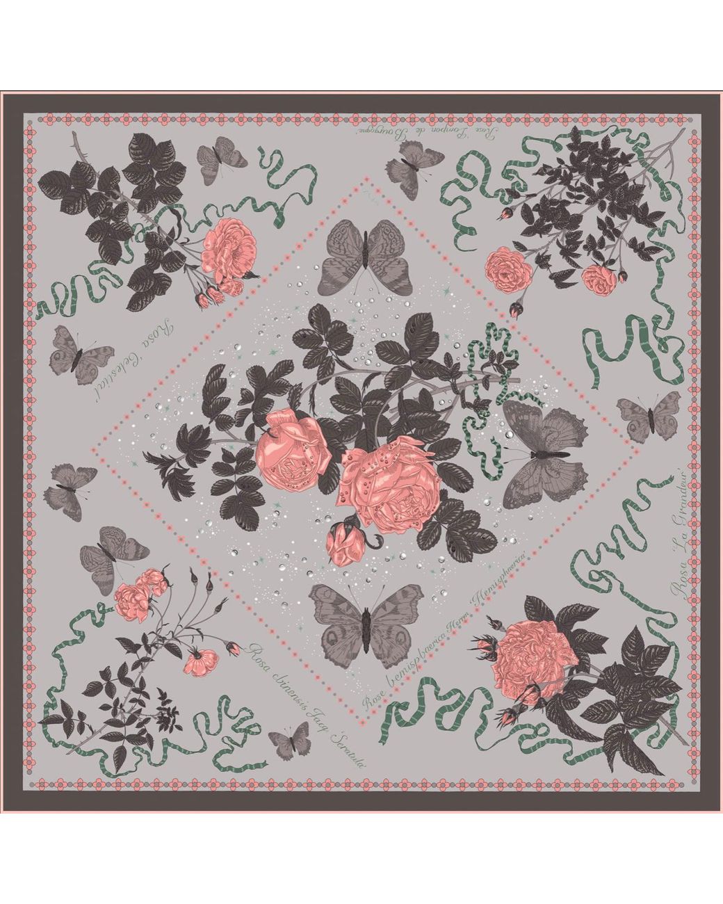 Wenzi Black Midnight Roses Rouge Double Sided Silk Twill Scarf