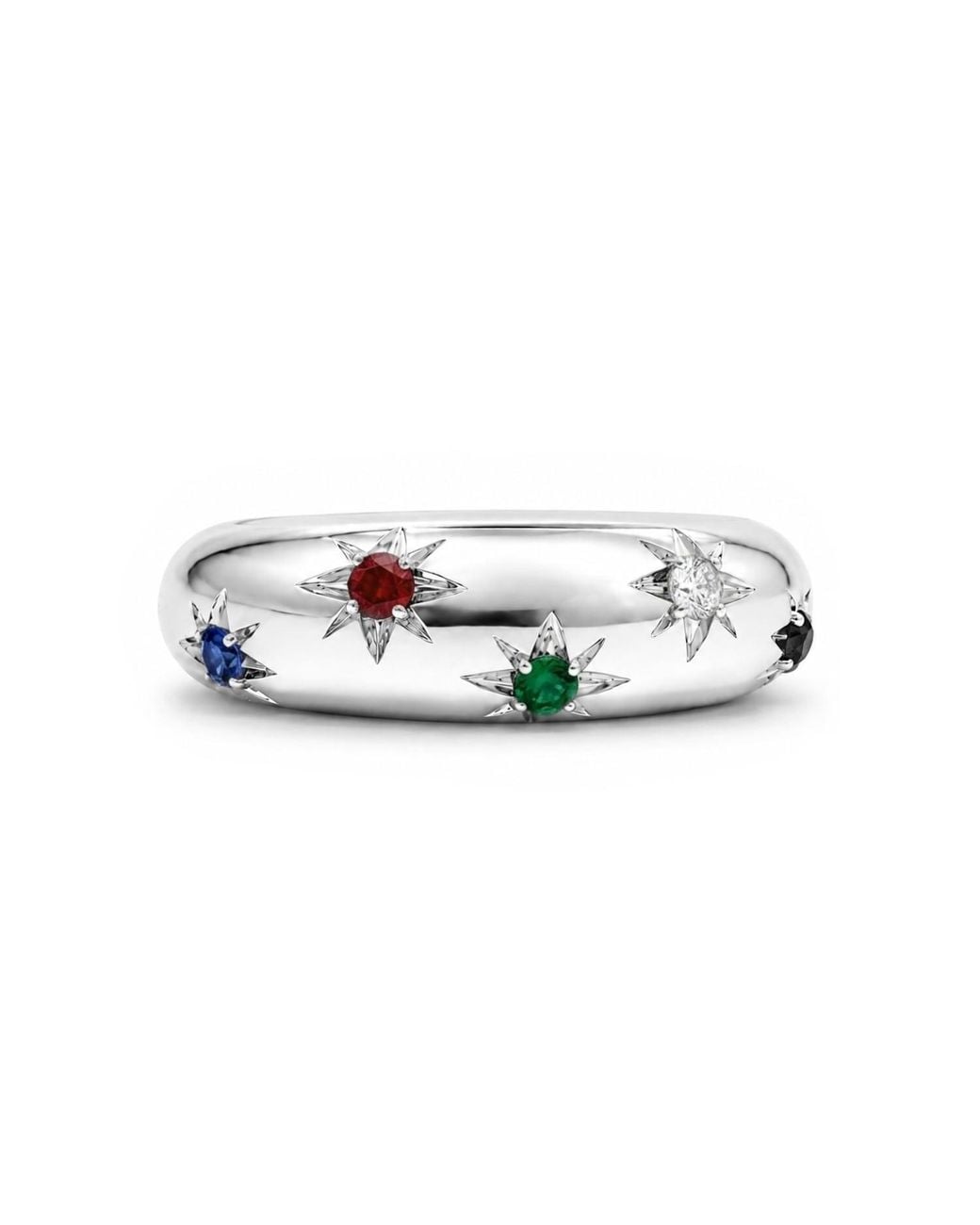 Unaloe Metallic Multicolour Quartz Starburst Wide Band Ring – Sterling